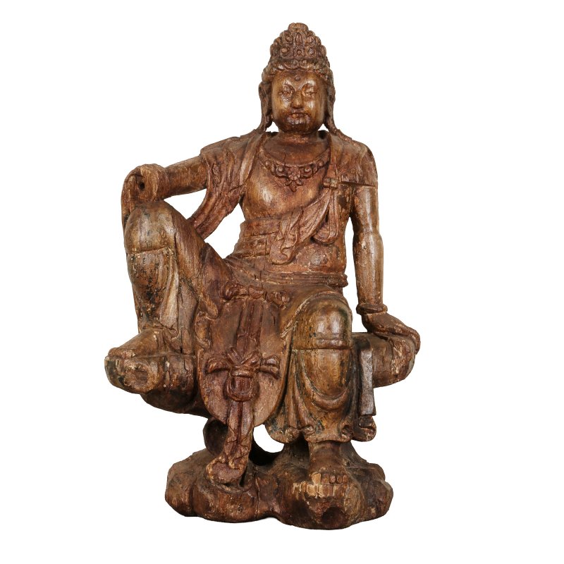 明 漆木雕觀音坐像 | A large Chinese lacquered wood figure of Guanyin, Ming dynasty