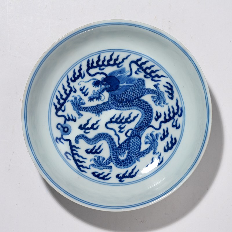 清嘉庆 青花龙纹盘 - 图2