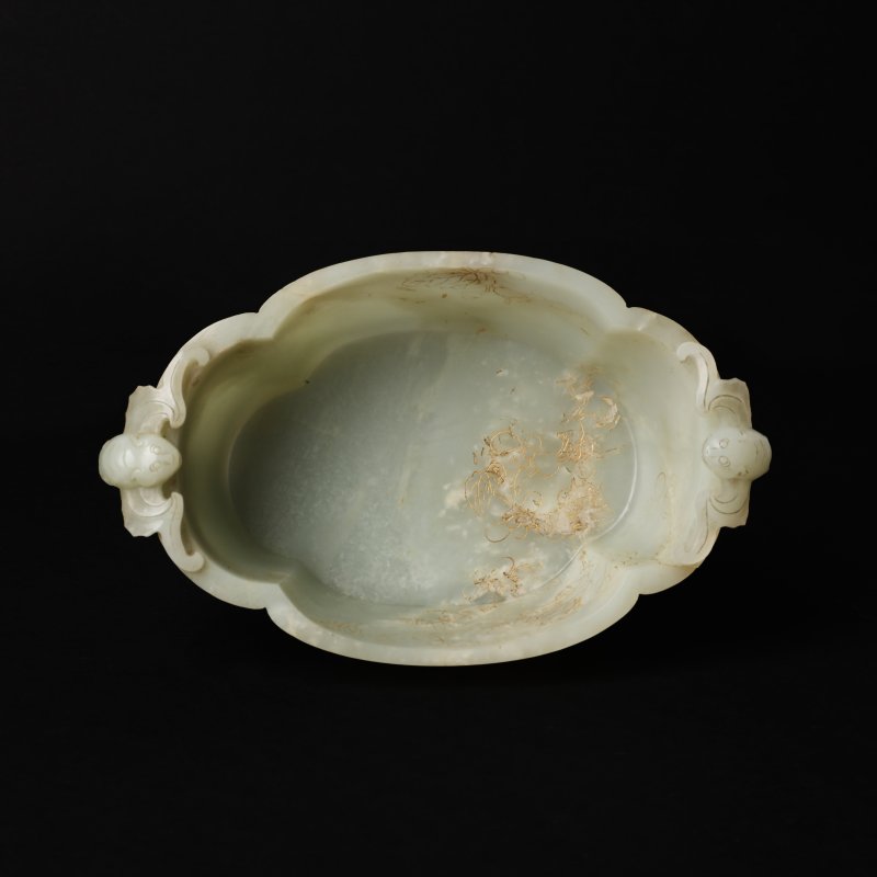清十九世紀 青玉花卉紋活環洗 | A Chinese celadon jade 'floral' marriage bowl, Qing dynasty, 19th century - 图5