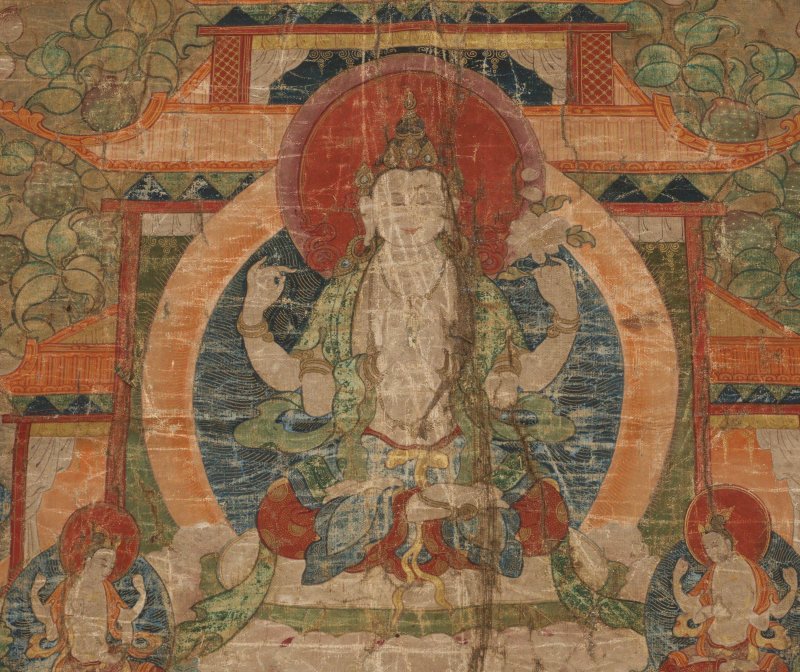 十八至十九世紀 西藏彩繪四臂觀音唐卡 | A Tibetan painted thangka of Shadakshari Lokeshvara, 18th-19th century - 图2