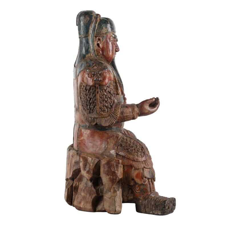 明至清 木雕加彩關帝坐像 | A large Chinese polychrome wood figure of Guan Yu, Ming-Qing dynasty - 图4