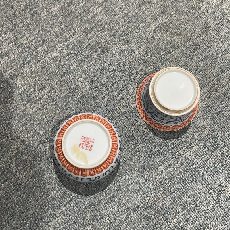 清道光 矾红料彩夔龙纹温盅 - 图16