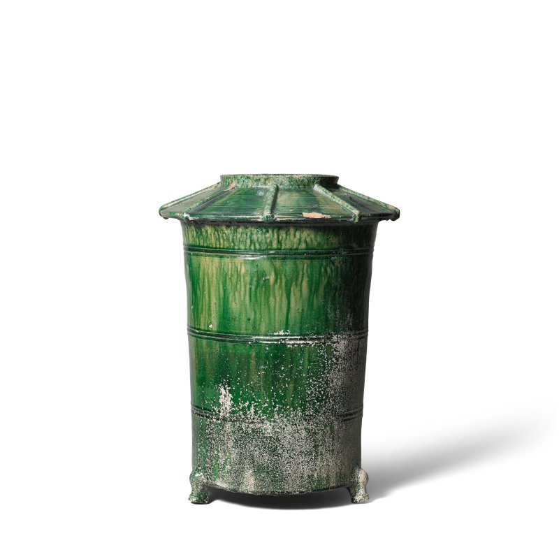 漢 綠釉穀倉 | A GREEN-GLAZED TRIPOD GRANARY JAR - 图2