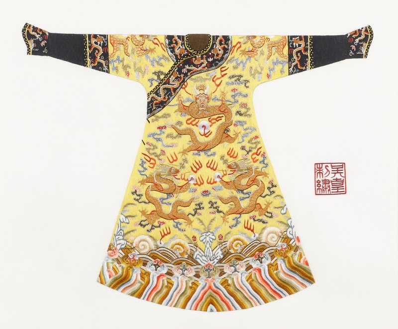 二十世紀 刺繡絲織吉服褂料片一組四件 | Four Chinese embroidered silk 'robe' panels, 20th century - 图4