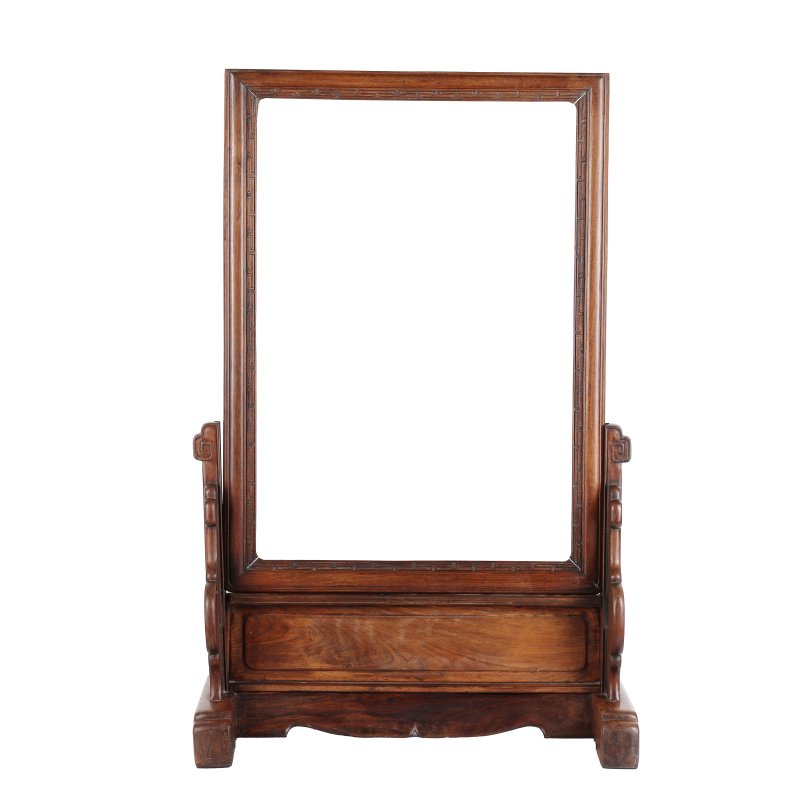 清十九世紀 紅木雕花插屏連座架 | A Chinese hongmu carved frame and stand, Qing dynasty, 19th century