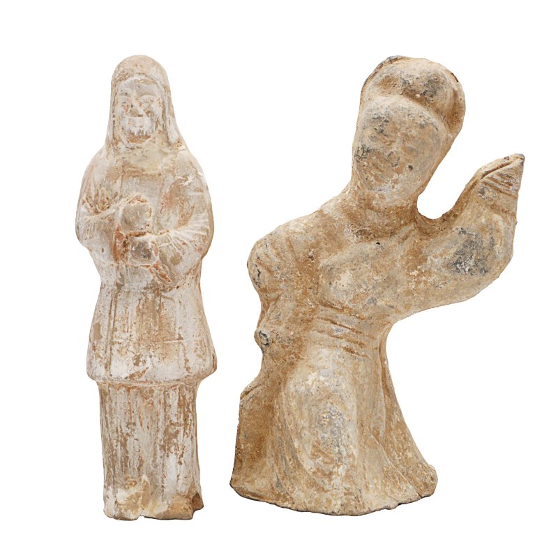 漢 / 唐 彩繪陶俑一組兩件 | Two Chinese terracotta figures, Han/Tang dynasty - 图1