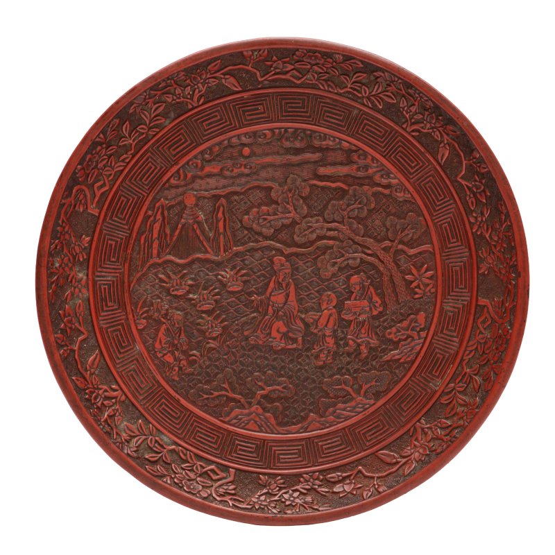 清十九世紀 剔紅人物圖盤 | A Chinese cinnabar-lacquered 'figural' dish, Qing dynasty, 19th century