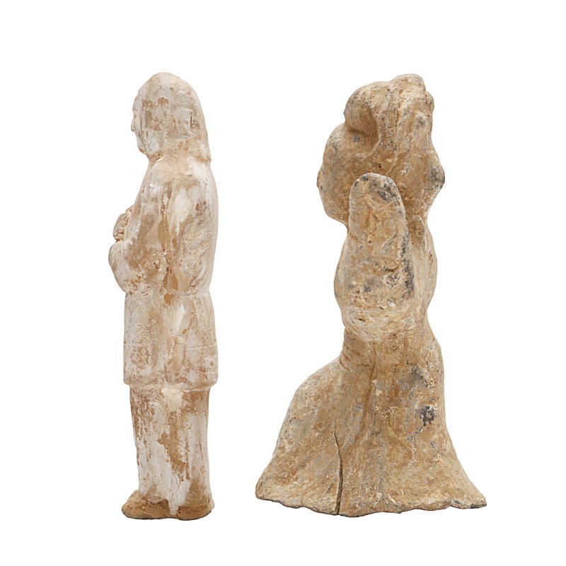 漢 / 唐 彩繪陶俑一組兩件 | Two Chinese terracotta figures, Han/Tang dynasty - 图2