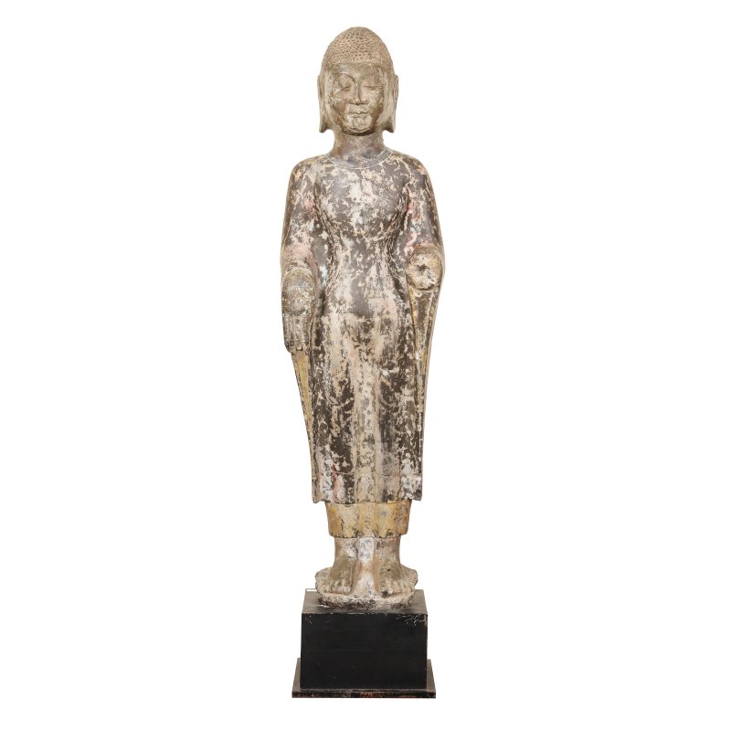 或為北齊 石雕佛立像 | A Chinese limestone figure of standing Buddha, possibly Northern Qi dynasty