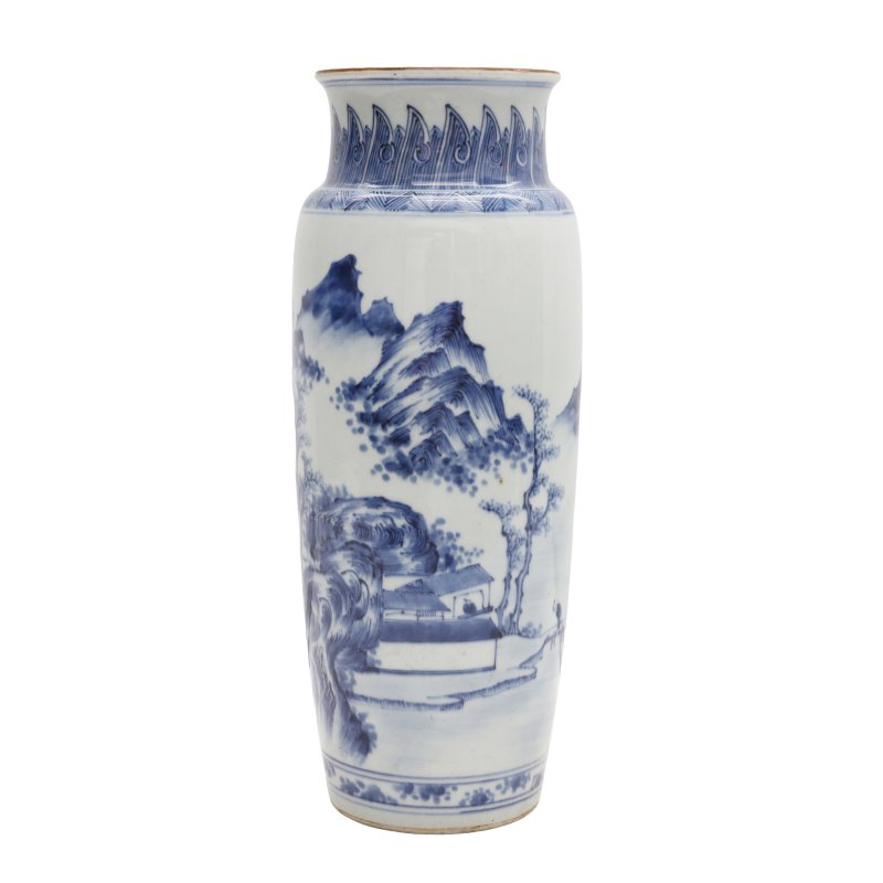清十八世紀 青花山水人物圖瓶 | A Chinese blue and white 'landscape' sleeve vase, Qing dynasty, 18th century