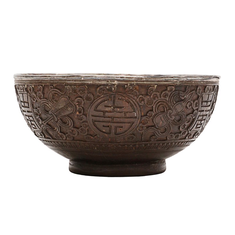 清十九世紀 椰雕盌及綠松石數珠 | A Chinese carved coconut bowl and turquoise beads, Qing dynasty, 19th century - 图3