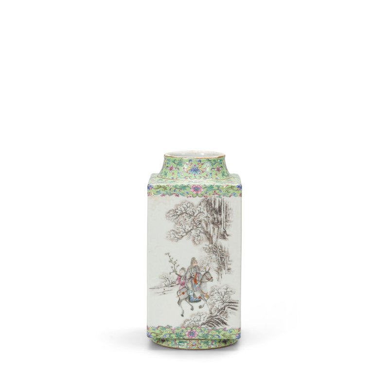 清道光 綠地粉彩四愛圖琮式瓶 | A GREEN-GROUND FAMILLE-ROSE 'CONG' VASE - 图2