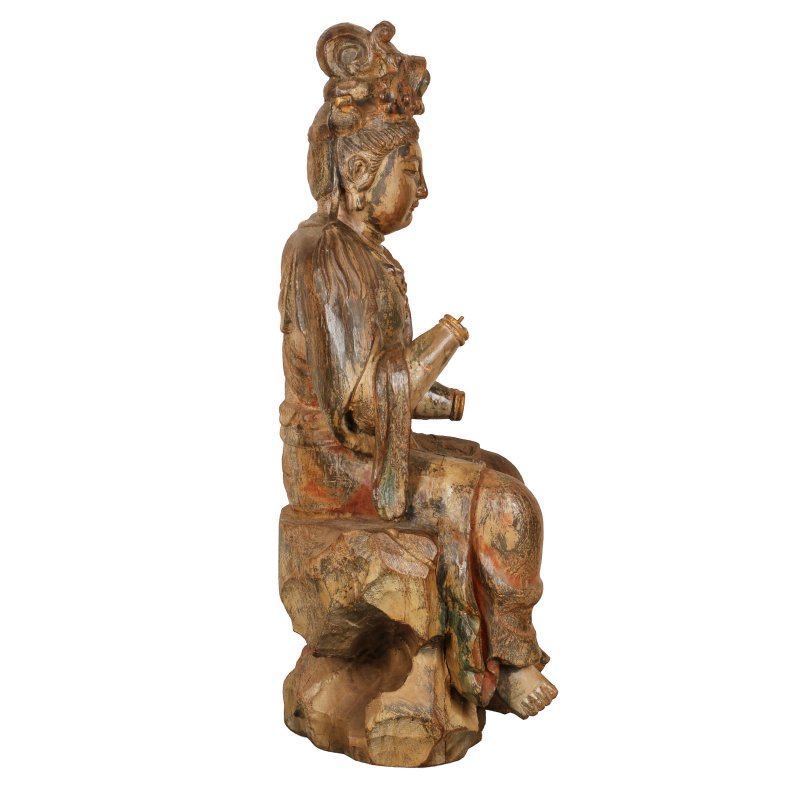 清 木雕漆金觀音坐像 | A large Chinese gilt-lacquered wood figure of Guanyin, Qing dynasty - 图2