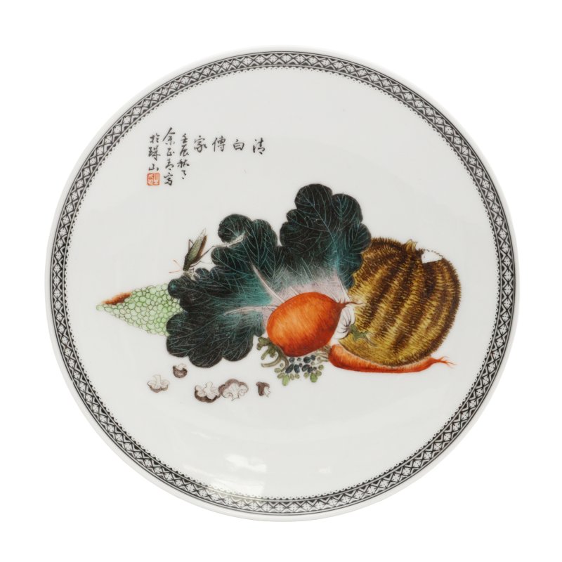 二十世紀 粉彩圖盤《正青》款 | A Chinese famille-rose 'vegetables' plate, 20th century, Zhengqing mark