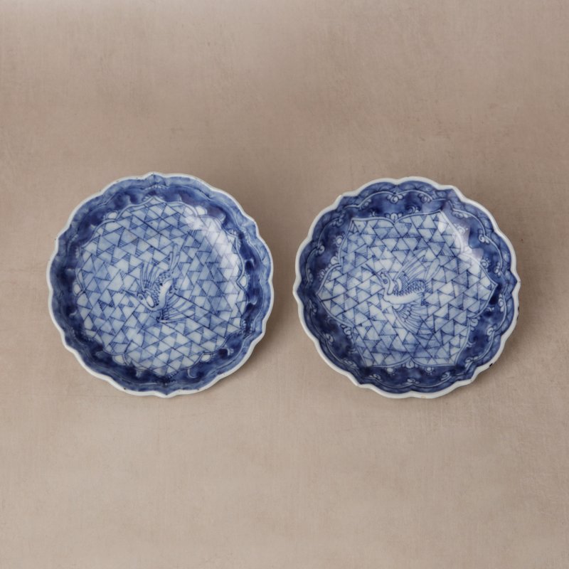 清順治 青花雲鶴紋盤一對 | Santos Collection | A pair of Chinese blue and white 'crane' dishes, Qing dynasty, Shunzhi period - 图1