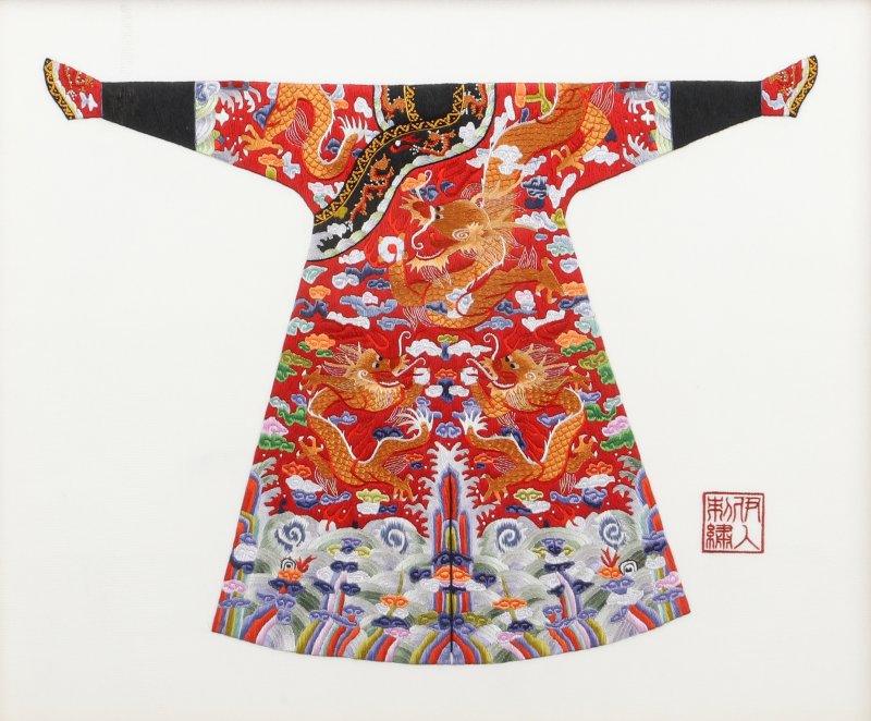 二十世紀 刺繡絲織吉服褂料片一組四件 | Four Chinese embroidered silk 'robe' panels, 20th century - 图9