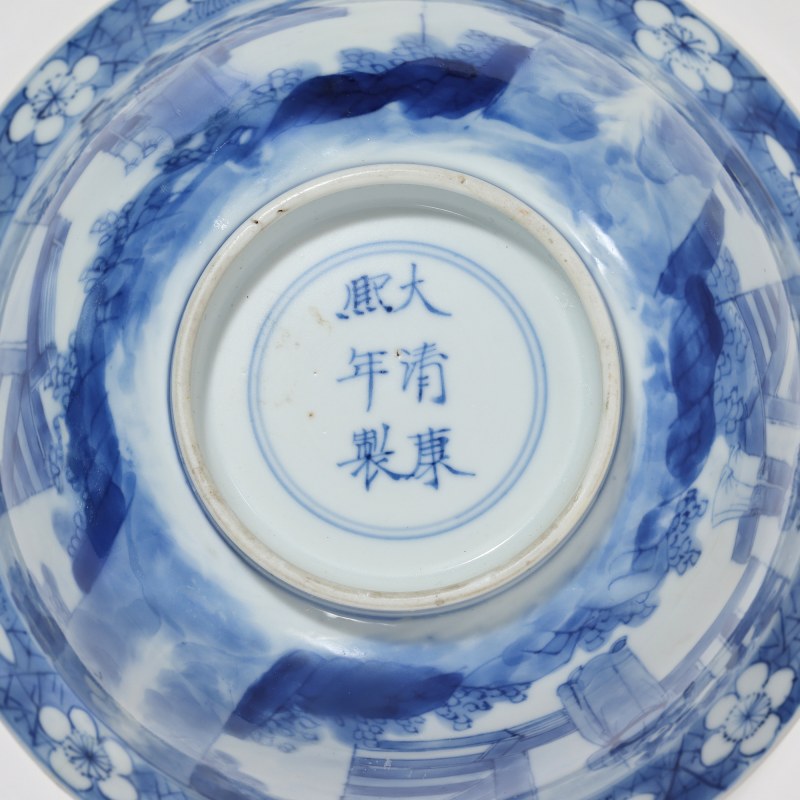清康熙 青花人物故事图折沿碗 - 图9