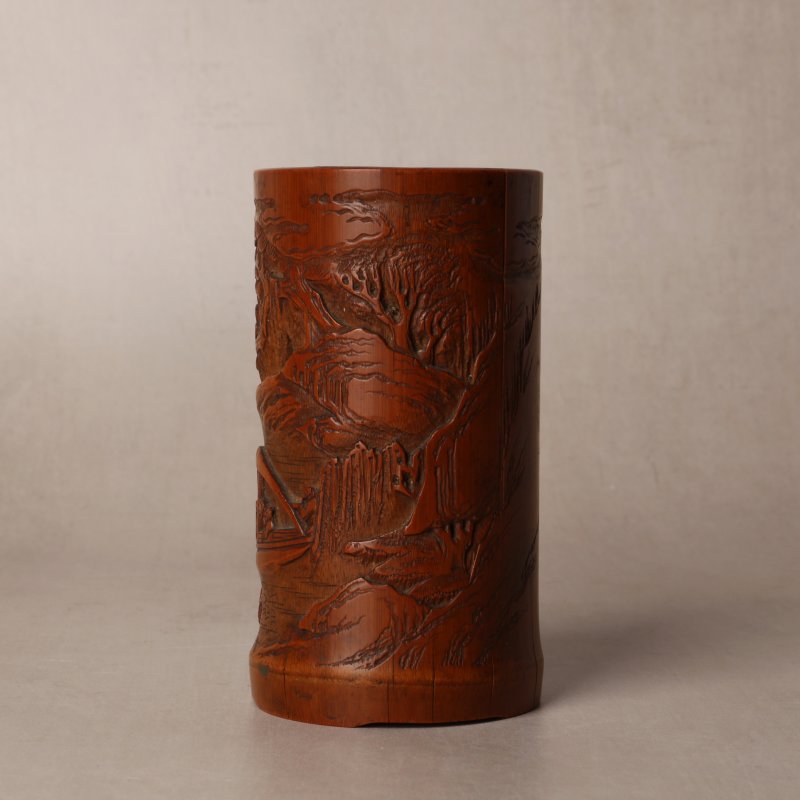 清十九世紀 竹雕山水人物圖筆筒 | A Chinese carved bamboo brushpot, Qing dynasty, 19th century - 图9