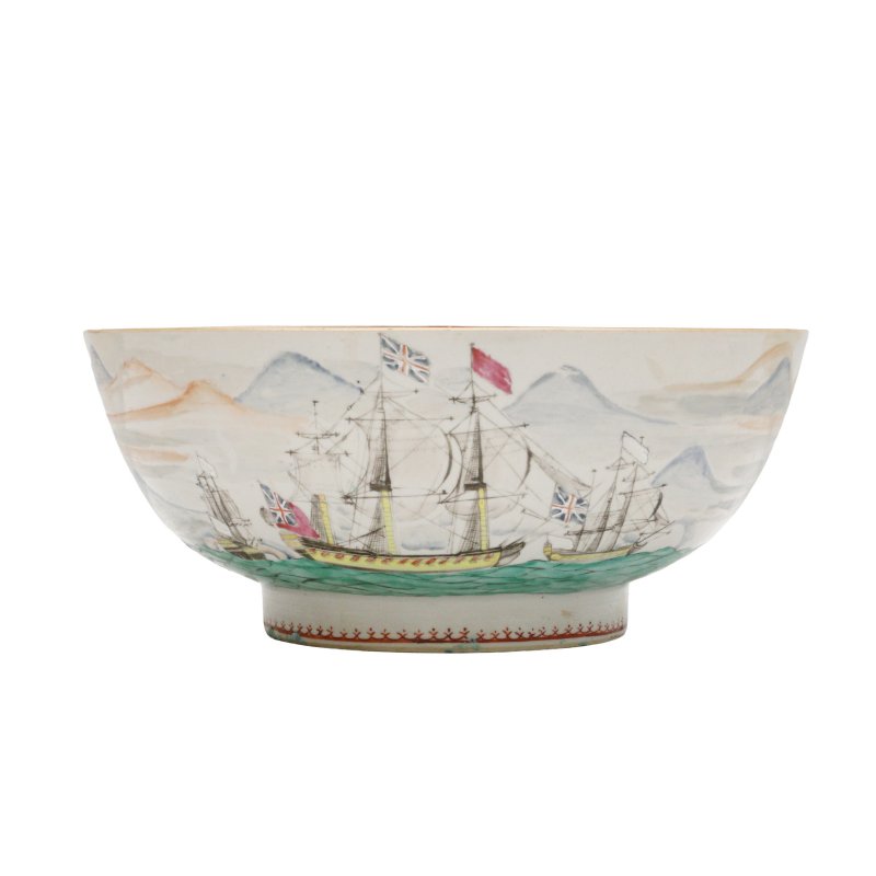 清乾隆 粉彩西洋帆船圖盌 | A Chinese famille-rose export 'shipping' bowl for the British market, Qing dynasty, Qianlong period