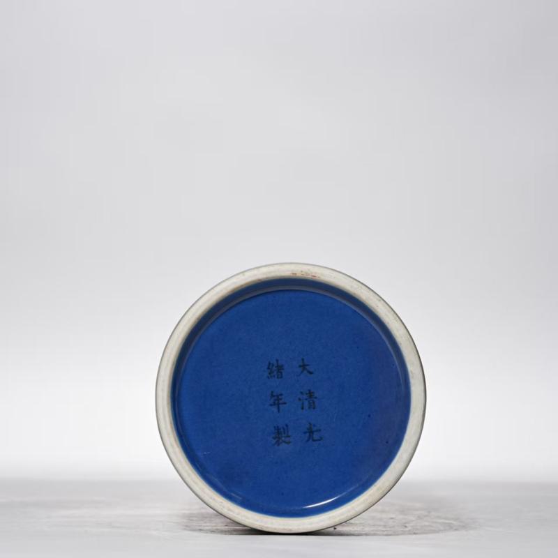 清光绪 霁蓝描金皮球花纹帽筒 - 图5