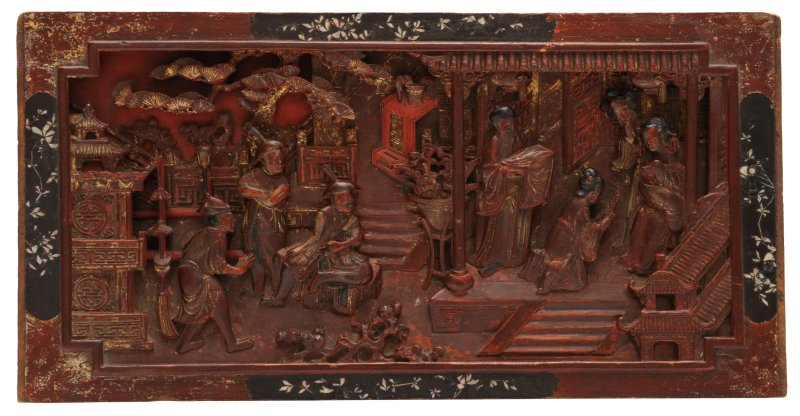 十九/二十世紀 木雕人物故事圖板一對 | Two Chinese carved wooden panels, 19th/20th century - 图2