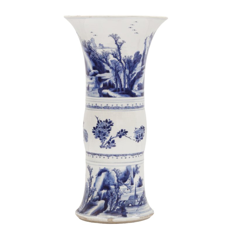 清康熙 青花山水人物圖花觚 | A Chinese blue and white 'gu' vase, Qing dynasty, Kangxi period - 图11