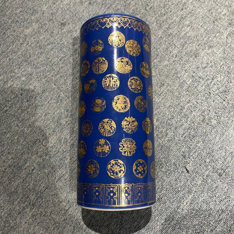 清光绪 霁蓝描金皮球花纹帽筒 - 图7