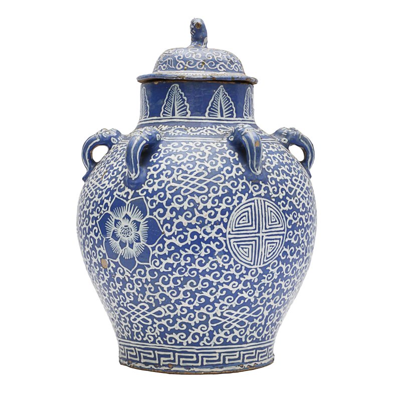 清 或為石灣窯 泥彩繪蓋罐 | An unusual Chinese slip-decorated jar and cover, Qing dynasty, probably Shiwan kilns - 图2