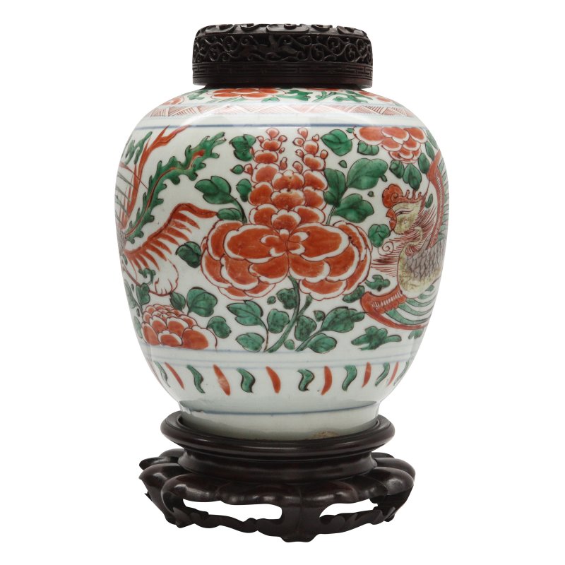 過渡期 五彩穿花鳳紋罐 | A Chinese wucai 'phoenix' jar, Transitional period, 17th century - 图2