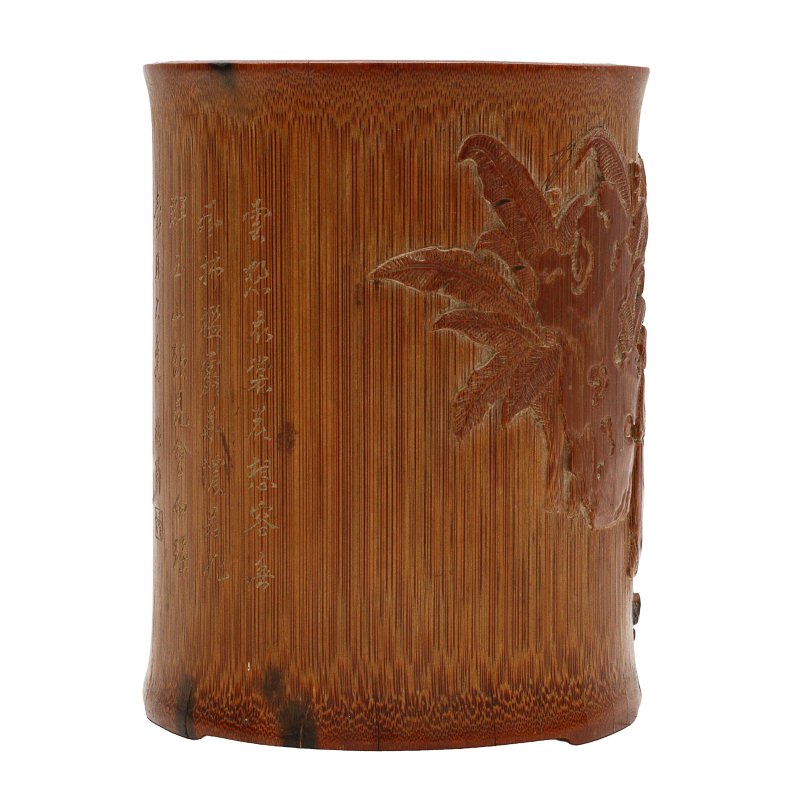 清 竹雕高士圖筆筒 | A Chinese carved bamboo brush pot, bitong, Qing dynasty, signed Mei Lin - 图3