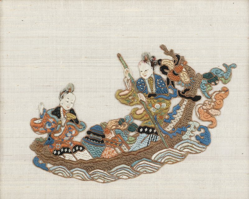 清十九世紀 絲繡八仙祝壽圖掛屏 | A Chinese embroidered silk 'Immortals' panel, Qing dynasty, 19th century