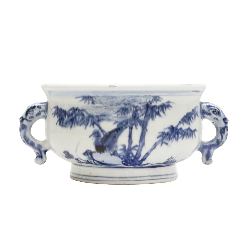 清十八/十九世紀 青花竹紋香爐 《大明宣德年製》款 | A Chinese blue and white 'bamboo' censer, Qing dynasty, 18th/19th century
