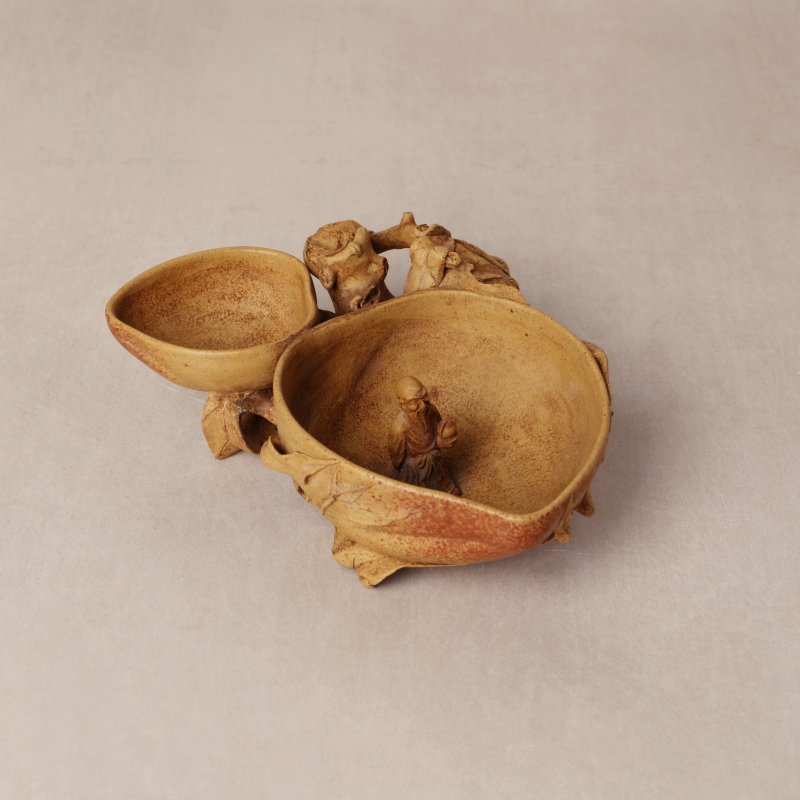 清 宜興紫砂仙桃東方朔洗 《陳鳴遠》款 | A fine Chinese Yixing zisha 'peach and sage' washer, signed Chen Mingyuan - 图1