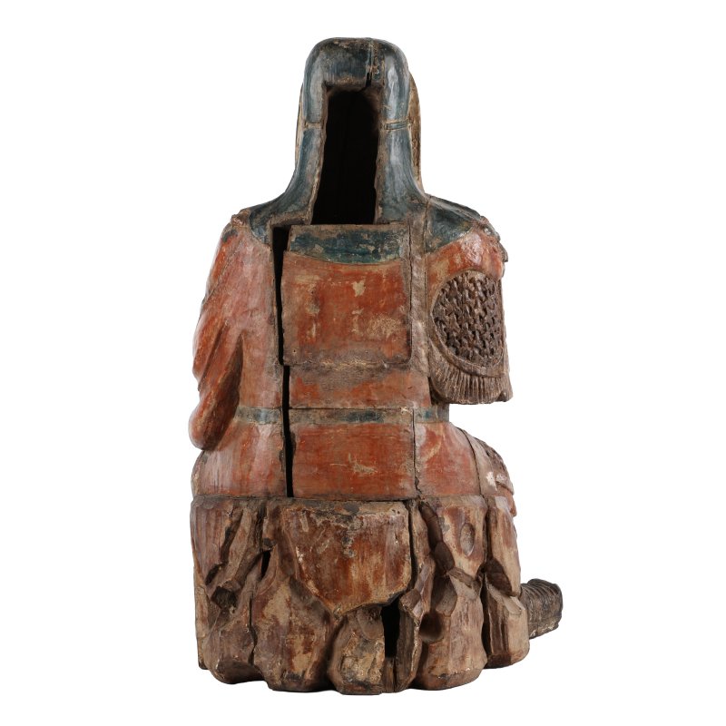 明至清 木雕加彩關帝坐像 | A large Chinese polychrome wood figure of Guan Yu, Ming-Qing dynasty - 图3