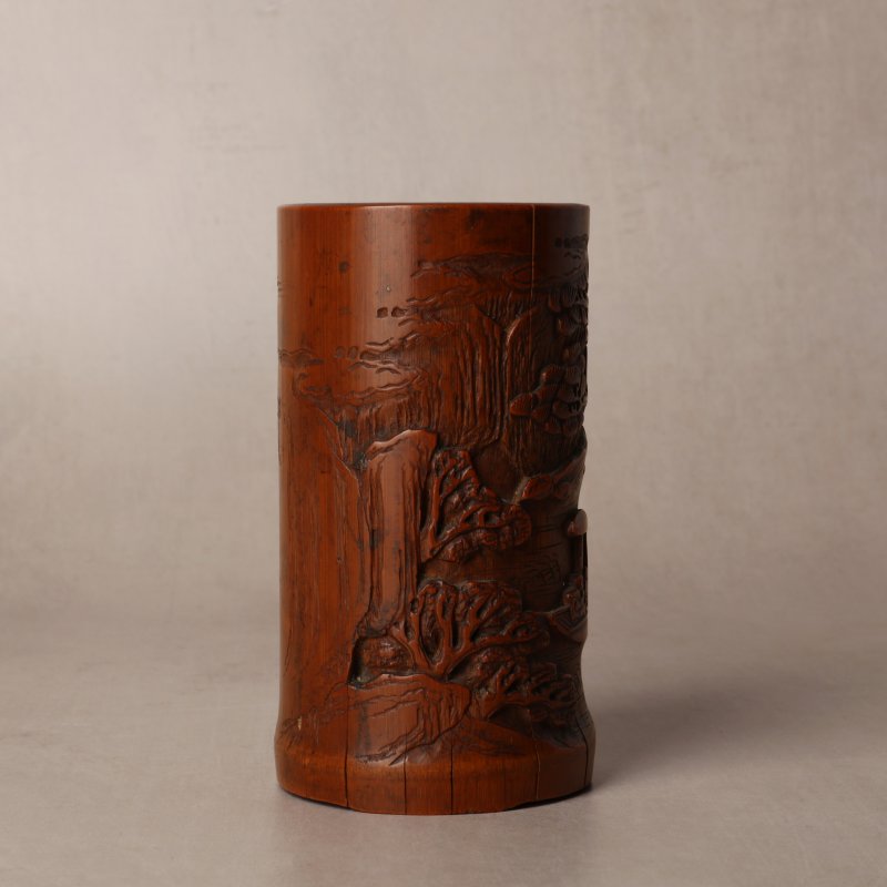 清十九世紀 竹雕山水人物圖筆筒 | A Chinese carved bamboo brushpot, Qing dynasty, 19th century - 图11