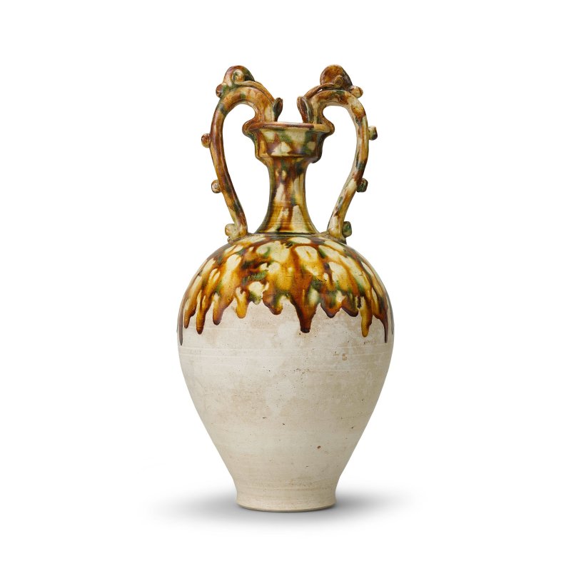 唐 三彩雙龍耳瓶 | A SANCAI-GLAZED 'AMPHORA' VASE - 图1