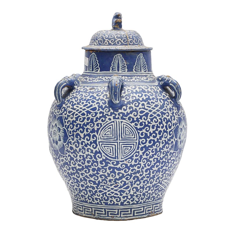 清 或為石灣窯 泥彩繪蓋罐 | An unusual Chinese slip-decorated jar and cover, Qing dynasty, probably Shiwan kilns - 图3