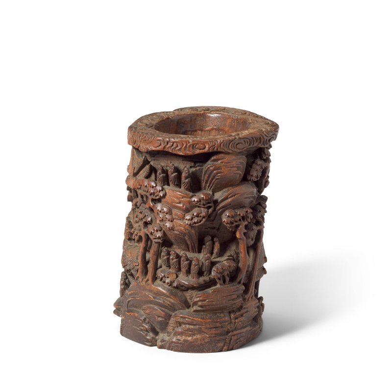 十九世紀 竹雕山景圖筆筒 | A CARVED BAMBOO 'MOUNTAINOUS LANDSCAPE' BRUSH POT, BITONG - 图3