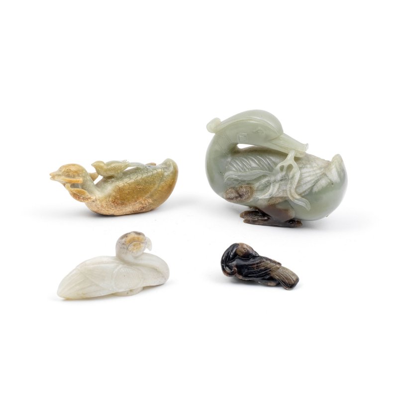 清及更晚 玉雕鳥一組四件 | A GROUP OF FOUR JADE 'BIRD' CARVINGS