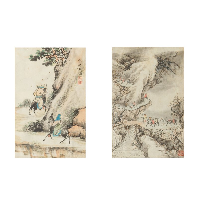 張炳 莊燦 范德鎔 宋光照 嚴煜 人物圖十四幅 設色紙本 鏡框 | ZHANG BING (1709-1761); ZHUANG CAN; FAN DEMING; SONG GUANGZHAO; YAN YU (ACTIVE C.1736-1795) - 图8