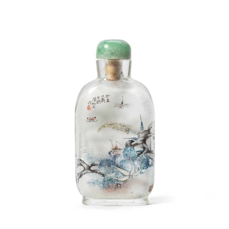 陳仲三 一九零九年 玻璃内畫鼻烟壺 | AN INSIDE-PAINTED GLASS SNUFF BOTTLE - 图2
