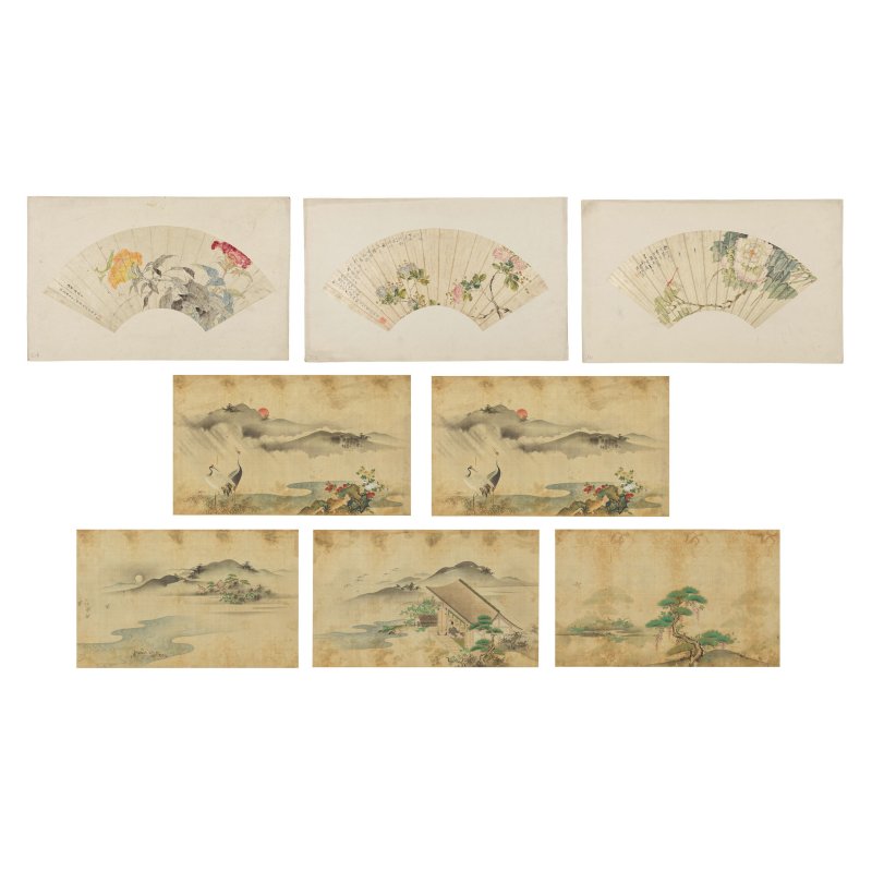 中國扇畫三幅 水墨紙本 日本風景圖五幅 水墨絹本 | THREE CHINESE FAN PAINTINGS AND FIVE JAPANESE 'LANDSCAPE' PAINTINGS