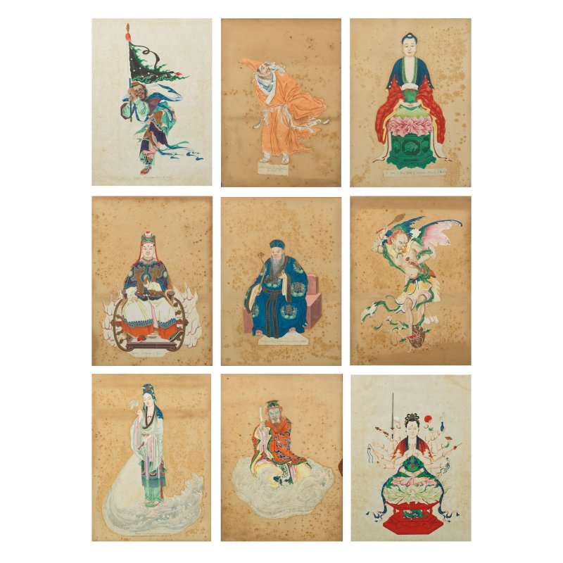 中國畫家 十九世紀 聖賢圖九幅 設色紙本 裝框 | CHINESE ARTIST (19TH CENTURY)