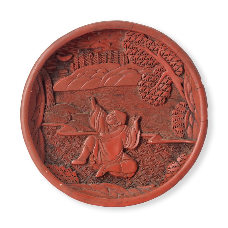 清 剔紅羅漢紋盤 | A CINNABAR LACQUER 'LUOHAN' DISH