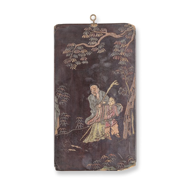 康熙及十九世紀 黑漆嵌螺鈿屏、彩漆屏及外銷畫五幅 | A MOTHER-OF-PEARL LACQUER PANEL, A COROMANDEL LACQUER PANEL AND FIVE EXPORT PAINTINGS - 图2