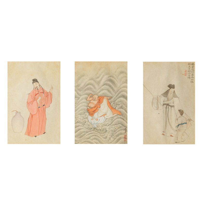 張炳 莊燦 范德鎔 宋光照 嚴煜 人物圖十四幅 設色紙本 鏡框 | ZHANG BING (1709-1761); ZHUANG CAN; FAN DEMING; SONG GUANGZHAO; YAN YU (ACTIVE C.1736-1795) - 图9