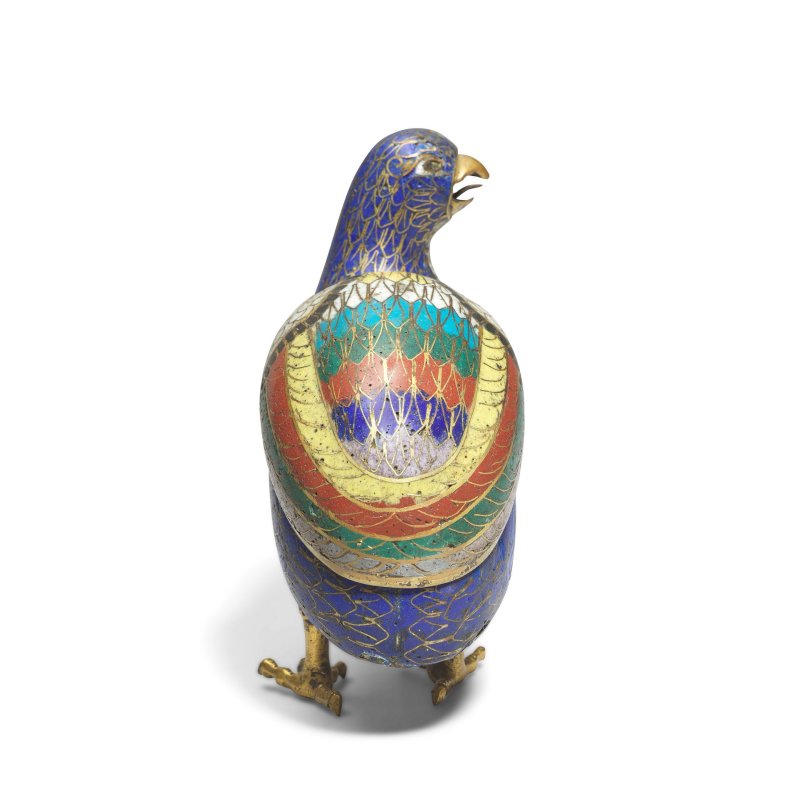 清中期 銅胎掐絲琺琅鵪鶉香爐四件 | A NEAR PAIR AND TWO CLOISONNÉ ENAMEL 'QUAIL' INCENSE BURNERS AND COVERS - 图6