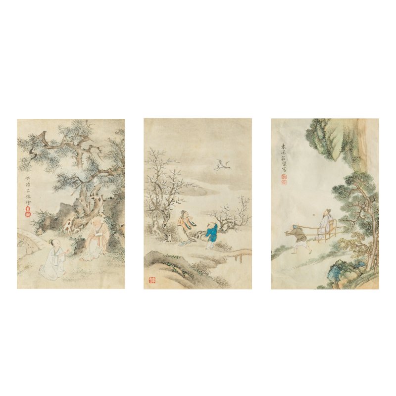張炳 莊燦 范德鎔 宋光照 嚴煜 人物圖十四幅 設色紙本 鏡框 | ZHANG BING (1709-1761); ZHUANG CAN; FAN DEMING; SONG GUANGZHAO; YAN YU (ACTIVE C.1736-1795) - 图10