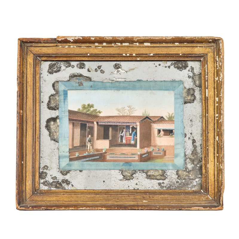 十八/十九世紀 玻璃鏡畫仕女圖及通草畫製茶圖 | A REVERSE GLASS PAINTING AND A 'TEA PRODUCTION' PAINTING - 图2