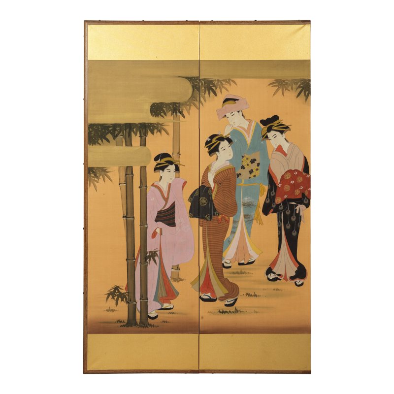 阿部春峰 昭和時代 四扇屏風 設色絹本 | ABE SHUNPO (1877–1956) - 图2